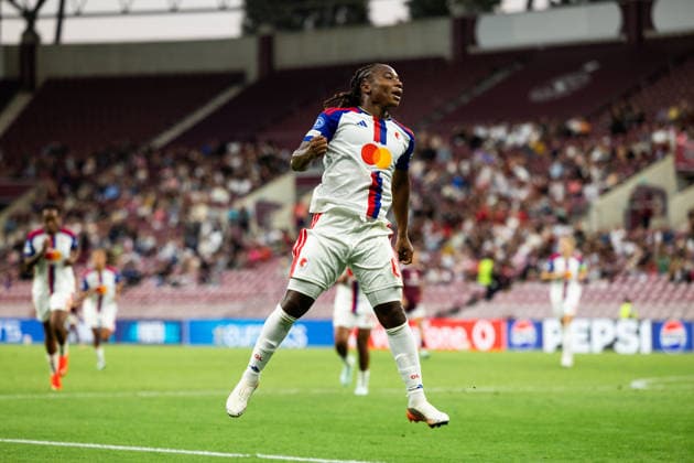 GENEVA, SWITZERLAND, SEPTEMBER 23 : Melchie Dumornay of OL Lyonnes celebrates after scoring her team s fourth goal during the UEFA Women s Champions League 2026 27 League Phase MD1 between Servette FC Chênois féminin and OL Lyonnes at Stade de Genève on September 23, 2026 in Geneva, Switzerland. Copyright: xPaulinexFIGUETx xSPPx Sportspressphoto_SPR237701
