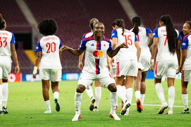 GENEVA, SWITZERLAND, SEPTEMBER 23 : Melchie Dumornay of OL Lyonnes celebrates after scoring her team s fourth goal during the UEFA Women s Champions League 2026 27 League Phase MD1 between Servette FC Chênois féminin and OL Lyonnes at Stade de Genève on September 23, 2026 in Geneva, Switzerland. Copyright: xPaulinexFIGUETx xSPPx Sportspressphoto_SPR237703