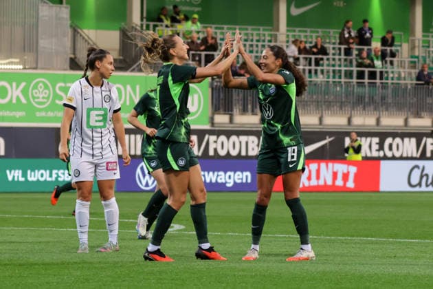 September 23, 2026, xgrfx, Soccer: UEFA Women s Europa Cup, VfL Wolfsburg vs. SK Sturm Graz, Goal by Lara Prasnikar, making it 2–0 for VfL Wolfsburg at AOK Stadium
