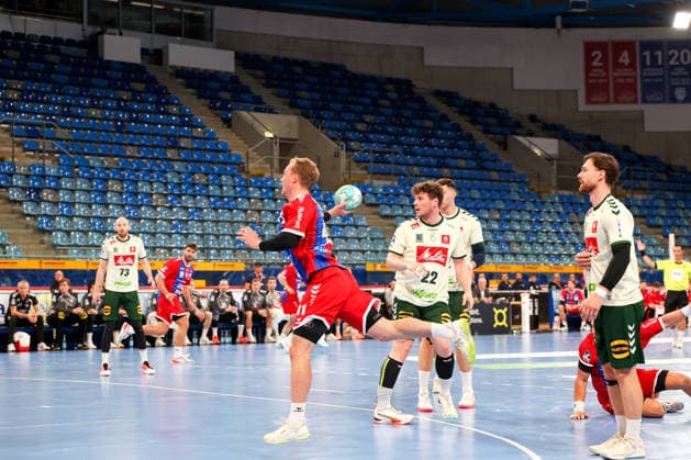 September 23, 2026, Germany, Bietigheim, DHB Handball Cup, 2026–2027 season, SG BBM Bietigheim vs. GWD Minden, Till Hermann, empty spectator stands, stands, grandstand