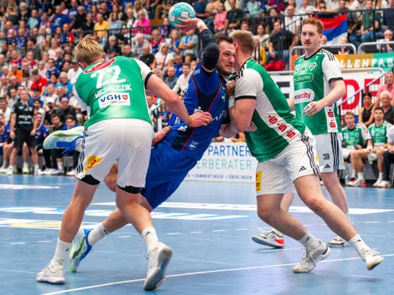 Merlin Fuss, HBW Balingen Weilstetten 13; Marian Michalczik, TSV Hannover Burgdorf 22; Justus Fischer, TSV Hannover Burgdorf 54, HBW Balingen Weilstetten vs. TSV Hannover Burgdorf, Handball, DHB Cup, 2nd Round, 2026–2027 Season, September 23, 2026, HBW Balingen Weilstetten vs. TSV Hannover Burgdorf, Handball, DHB Cup, 2nd Round, 2026–2027 Season, September 23, 2026, Balingen Copyright: xEibner-Pressefoto FlorianxSchustx EP_FSU