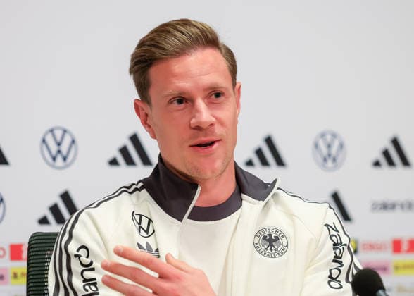 Marc-Andre ter Stegen of Germany speaks at a German team press conference, PK, Pressekonferenz at the Johan Cruyff Arena, Amsterdam. Picture date: 23rd September 2026. Picture credit should read: Cody Froggatt Sportimage EDITORIAL USE ONLY. No use with unauthorised audio, video, data, fixture lists, club league logos or live services. Online in-match use limited to 120 images, no video emulation. No use in betting, games or single club league player publications. SPI_032_CF_GERMANY_PRESS SPI-5044-0032