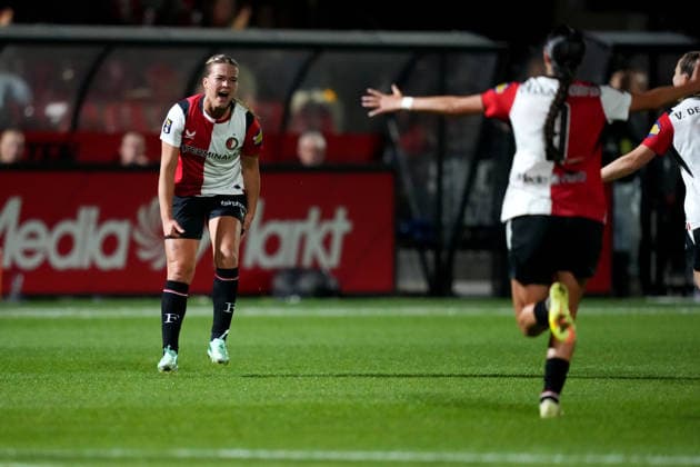 UEFA Women s Europa Cup: Feyenoord Rotterdam V1 v Valerenga Fotball Woman Woman Rotterdam - Kirsten van de Westeringh of Feyenoord Rotterdam V1 celebrates scoring her team s third goal (3-1) during the second qualifying round 1st leg competition round of the 2026 2027 UEFA Women s Europa Cup season. The match is set between Feyenoord Rotterdam V1 and Valerenga Fotball Woman at Varkenoord on 23 September 2026 in Rotterdam, Netherlands (Hero Images Danny de Groot) Copyright: xDannyxdexGrootx