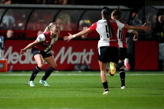 UEFA Women s Europa Cup: Feyenoord Rotterdam V1 v Valerenga Fotball Woman Woman Rotterdam - Kirsten van de Westeringh of Feyenoord Rotterdam V1 celebrates scoring her team s third goal (3-1) during the second qualifying round 1st leg competition round of the 2026 2027 UEFA Women s Europa Cup season. The match is set between Feyenoord Rotterdam V1 and Valerenga Fotball Woman at Varkenoord on 23 September 2026 in Rotterdam, Netherlands (Hero Images Danny de Groot) Copyright: xDannyxdexGrootx