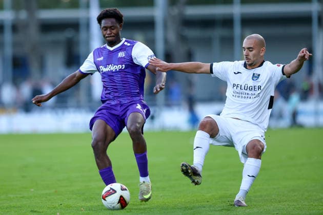 September 23, 2026, xkwix, soccer, exhibition match, SC Wiedenbrück vs. VfL Osnabrück, Jahnstadion, exhibition match, 2026–2027 season: Tony Rudy Lesueur (VfL Osnabrück, No. 23) in a tackle against Iskender Aslan (SC Wiedenbrück, No. 25). DFB regulations prohibit any use of photographs as image sequences and or quasi-video. Photo: xKamilxWilkowskixPressefotoKochx, NorthRhineland-Westphalia, Germany