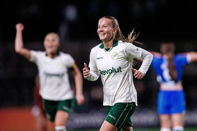 September 23, 2026: Fanny Peterson of Hammarby celebrates after scoring the 2-0 goal during the UEFA Women’s Europa Cup soccer match between Hammarby and Rangers FC on September 23, 2026 in Stockholm. Photo by Kenta Jönsson, BILDBYRAN COP 210 KJ0378 soccer football fotball European Cup Hammarby Rangers FC UEFA Women’s Europa League women’s soccer celebration  Copyright: KENTAxJÖNSSON BB260923KJ038