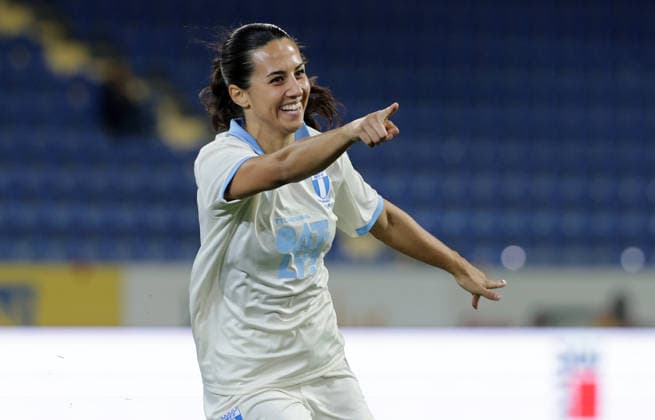 SOCCER - WEC, St.Poelten vs Malmoe SANKT POELTEN,AUSTRIA,23.SEP.26 - SOCCER - UEFA Women s Europa Cup, qualification, SKN Sankt Poelten vs Malmoe FF. Image shows the rejoicing of Vesna Milivojevic (Malmoe).  GEPAxpictures xWalterxLuger