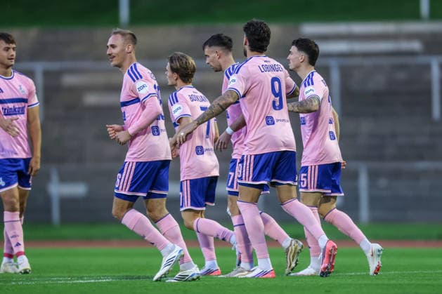 Sports, Soccer, FVN Lower Rhine Cup, 2026–2027 Season, Round 2: Rheydter SV vs. MSV Duisburg, September 23, 2026, Grenzlandstadion: MSV Duisburg celebrates after scoring the 1–0 goal; the players are thrilled. Mönchengladbach, Grenzlandstadion, North Rhine-Westphalia, Germany