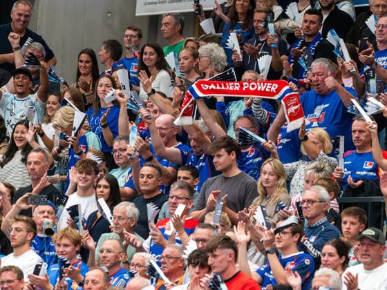 HBW Balingen Weilstetten fans celebrate the victory, HBW Balingen Weilstetten vs. TSV Hannover Burgdorf, Handball, DHB Cup, 2nd Round, 2026–2027 Season, September 23, 2026, HBW Balingen Weilstetten vs. TSV Hannover Burgdorf, handball, DHB Cup, 2nd round, 2026–2027 season, September 23, 2026, Balingen Copyright: xEibner-Pressefoto FlorianxSchustx EP_FSU