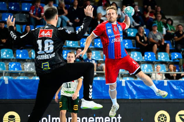 Bietigheim HBL 26 27 DHB Cup SG BBM Bietigheim GWD Minden (from left) Tibor Ivanisevic (Minden), Lukas Wucherpfennig (Bietigheim) Bietigheim-Bissingen Egetrans Arena Baden-Württemberg, Germany