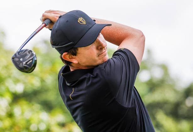 International team member Nico Echavarria of Colombia hits a tee shot on the seventeenth hole during practice for the Presidents Cup golf tournament at Medinah Country Club in Medinah, Illinois on Wednesday, September 23, 2026. Competition between the USA and the International team begins on Thursday, September 24 with Four-Ball play.  MED20260923834 TANNENxMAURY
