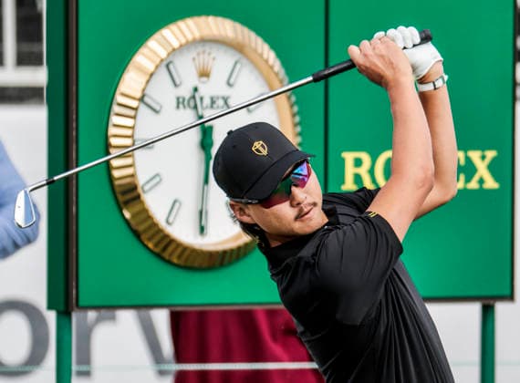 International team member Min Woo Lee of Australia hits a tee shot on the sixteenth hole during practice for the Presidents Cup golf tournament at Medinah Country Club in Medinah, Illinois on Wednesday, September 23, 2026. Competition between the USA and the International team begins on Thursday, September 24 with Four-Ball play.  MED20260923808 TANNENxMAURY