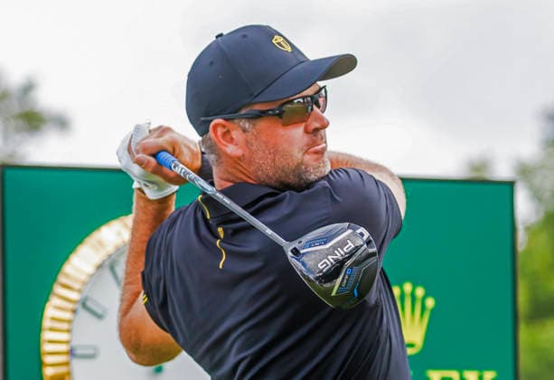 International team member Corey Conners of Canada hits a tee shot on the seventeenth hole during practice for the Presidents Cup golf tournament at Medinah Country Club in Medinah, Illinois on Wednesday, September 23, 2026. Competition between the USA and the International team begins on Thursday, September 24 with Four-Ball play.  MED20260923835 TANNENxMAURY