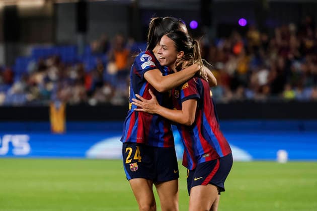 September 23, 2026, Sant Joan Despi, Barcelona, SPAIN: Clara Serrajordi of FC Barcelona, Barca celebrates a goal with teammates during the UEFA WomenÃ¢â‚¬â ¢s Champions League 2026 27 League Phase MD1, football match played between FC Barcelona and Paris FC at Johan Cruyff Stadium on September 23, 2026 in Sant Joan Despi, Spain. Sant Joan Despi SPAIN - ZUMAa181 20260923_zaa_a181_056 Copyright: xJavierxBorregox