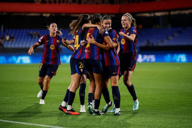 September 23, 2026, Sant Joan Despi, Barcelona, SPAIN: Clara Serrajordi of FC Barcelona, Barca celebrates a goal with teammates during the UEFA WomenÃ¢â‚¬â ¢s Champions League 2026 27 League Phase MD1, football match played between FC Barcelona and Paris FC at Johan Cruyff Stadium on September 23, 2026 in Sant Joan Despi, Spain. Sant Joan Despi SPAIN - ZUMAa181 20260923_zaa_a181_059 Copyright: xJavierxBorregox