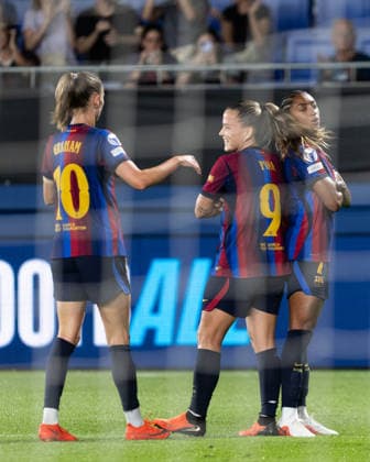 September 23, 2026, Sant Joan Despo, Catalonia, Spain: Kerolin Nicoli Israel Ferraz and his teammates of FC Barcelona, Barca celebrate a goal during the UEFA WomenÃ¢â‚¬â ¢s Champions League Matchday 1 match between FC Barcelona and Paris FC at Estadi Johan Cruyff in Sant Joan DespoÂ­, Barcelona, Spain. Sant Joan Despo Spain - ZUMAs316 20260923_znp_s316_037 Copyright: xMartixSeguraxRamonedax