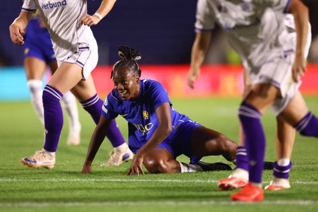 Chelsea gegen Austria Wien, 23. September 2026, London, UEFA-Frauen-Champions-League: Chelsea gegen Austria Wien – Melvine Malard von Chelsea, Foto: Jacques Feeney, Offside, London, Großbritannien  Copyright: xJacquesxFeeneyx xOffsidexOffside
