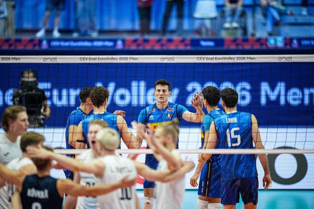 Team Italy during the quarter final match of the CEV Enel Eurovolley 2026, between Italy and Finland, at the Palavela in Turin, north west Italy - Wednesday, September 23, 2026. .  Copyright: xMarcoxAlpozzi LaPressex