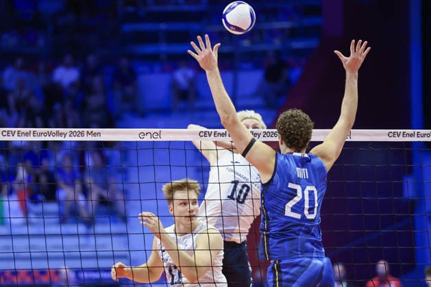 IPA88881349 - Attack by 10 Luka Marttila (Finland) during the quarterfinal of the CEV Enel EuroVolley 2026 match between Belgium and Slovenia at PalaVela, Turin, Italy, on September 23, 2026, during CEV EuroVolley 2026 - Quarterfinal - Italy vs. Finland, CEV EuroVolley Men s match in Turin, Italy, September 23, 2026  Copyright: xValerioxOrigo IPAxSportx xx IPA88881349