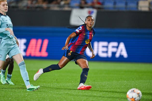 FC Barcelona, Barca v PARIS FC JOHAN CRUYFF STADIUM, BARCELONA. September 23,2026 FC BARCELONA vs Paris Football Club September 23,2026 Kerolin (7) of FC Barcelona scores his team s first goal during the soccer match corresponding to the first day of the UEFA Women s Champions League between FC Barcelona and Paris FC at Johan Cruyff Stadium in Barcelona, Spain, on September 23, 2026. Barcelona ESP Copyright: xS.xRosx