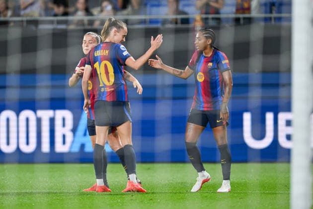 FC Barcelona, Barca v PARIS FC JOHAN CRUYFF STADIUM, BARCELONA. September 23,2026 FC BARCELONA vs Paris Football Club September 23,2026 Kerolin (7) of FC Barcelona celebrates scoring his team s first goal with Caroline Graham (10) of FC Barcelona and Claudia Pina (9) of FC Barcelona during the soccer match corresponding to the first day of the UEFA Women s Champions League between FC Barcelona and Paris FC at Johan Cruyff Stadium in Barcelona, Spain, on September 23, 2026. Barcelona ESP Copyright: xS.xRosx