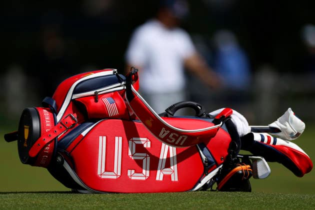 MEDINAH, IL - SEPTEMBER 23: Detail view of the United States golf bag prior to the Presidents Cup 2026 on September 23, 2026 at Medinah Country Club in Medinah, Illinois. (Photo by Joe Robbins Icon Sportswire) GOLF: SEP 23 Presidents Cup EDITORIAL USE ONLY Icon573260923008