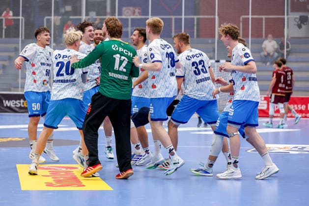 September 23, 2026, 2nd round of the DHB Cup, TuSEM Essen 1, VfL Potsdam; Celebrations following Potsdam s victory over Essen, North Rhine-Westphalia, Germany