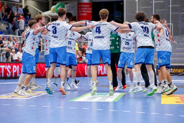 September 23, 2026, 2nd Round of the DHB Cup, TuSEM Essen 1, VfL Potsdam; Celebrations following Potsdam s victory over Essen, North Rhine-Westphalia, Germany