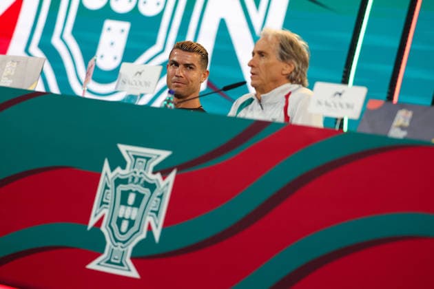 Lisbon, Portugal, September 23: Cristiano Ronaldo of Portugal and Portugal s head coach, Jorge Jesus, during the press conference ahead of the UEFA Nations League 2026–27 League Phase Matchday 1 match between Portugal and Wales at Estádio José Alvalade in Lisbon, Portugal Copyright: HMBxMedia JoaquimxFerreira