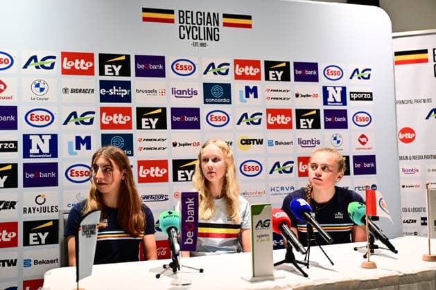 UCI 2026 Road World Championship, WM, Weltmeisterschaft Montreal 23 09 2026 MONTREAL, CANADA - SEPTEMBER 23 : Mahy Manon, Five Laura and Decruyenaere Yana pictured during a press conference, PK, Pressekonferenz at the 2026 UCI Road World Championships in Montreal on September 23, 2026 in Montreal, Canada, 23 09 2026 Montreal Canada  Copyright: xPeterxDexVoechtx