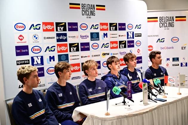 UCI 2026 Road World Championship, WM, Weltmeisterschaft Montreal 23 09 2026 MONTREAL, CANADA - SEPTEMBER 23 : Bolle Bert, Driesen Niels, Schoofs Jasper, Soenens Viktor, Vanhuffel Matteo and Van Kerckhove Matisse pictured during a press conference, PK, Pressekonferenz at the 2026 UCI Road World Championships in Montreal on September 23, 2026 in Montreal, Canada, 23 09 2026 Montreal Canada  Copyright: xPeterxDexVoechtx