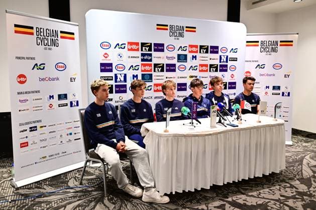 UCI 2026 Road World Championship, WM, Weltmeisterschaft Montreal 23 09 2026 MONTREAL, CANADA - SEPTEMBER 23 : Bolle Bert, Driesen Niels, Schoofs Jasper, Soenens Viktor, Vanhuffel Matteo and Van Kerckhove Matisse pictured during a press conference, PK, Pressekonferenz at the 2026 UCI Road World Championships in Montreal on September 23, 2026 in Montreal, Canada, 23 09 2026 Montreal Canada  Copyright: xPeterxDexVoechtx