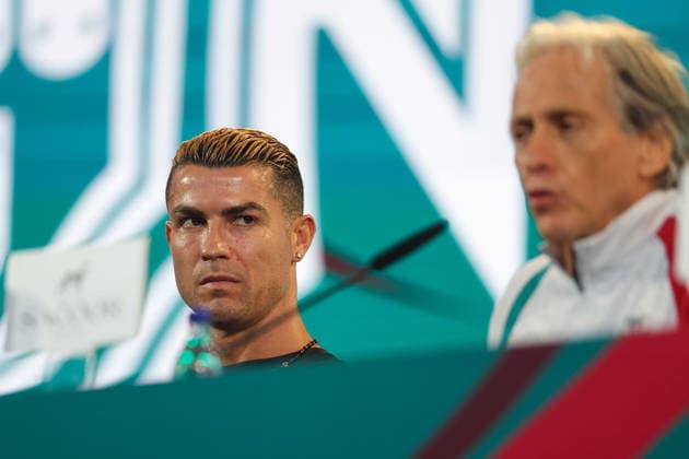 Lisbon, Portugal, September 23: Cristiano Ronaldo of Portugal and Portugal s head coach, Jorge Jesus, during the press conference ahead of the UEFA Nations League 2026–27 League Phase Matchday 1 match between Portugal and Wales at Estádio José Alvalade in Lisbon, Portugal Copyright: HMBxMedia JoaquimxFerreira