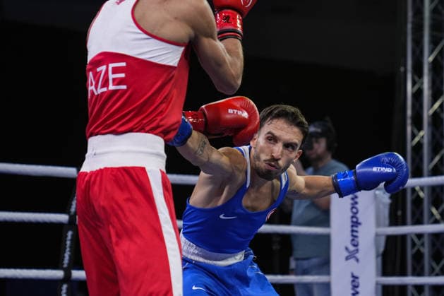 2026 European Boxing Championships in Bulgaria SOFIA, BULGARIA - SEPTEMBER 23: Samet Gumus of Turkiye (blue) and Subhan Mamedov of Azerbaijan (red) during the Men s 50kg category match at the 2026 European Boxing Championships held at the Asics Arena in Sofia, Bulgaria, on September 23, 2026. Osmancan Gurdogan Anadolu Sofia Bulgaria. Editorial use only. Please get in touch for any other usage.  Copyright: x2026xAnadoluxOsmancanxGurdoganx