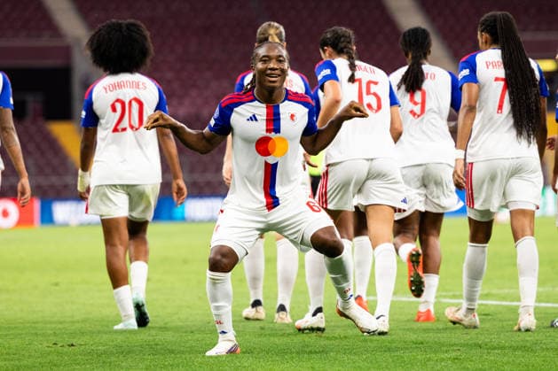 GENEVA, SWITZERLAND, SEPTEMBER 23 : Melchie Dumornay of OL Lyonnes celebrates after scoring her team s fourth goal during the UEFA Women s Champions League 2026 27 League Phase MD1 between Servette FC Chênois féminin and OL Lyonnes at Stade de Genève on September 23, 2026 in Geneva, Switzerland. Copyright: xPaulinexFIGUETx xSPPx Sportspressphoto_SPR238151
