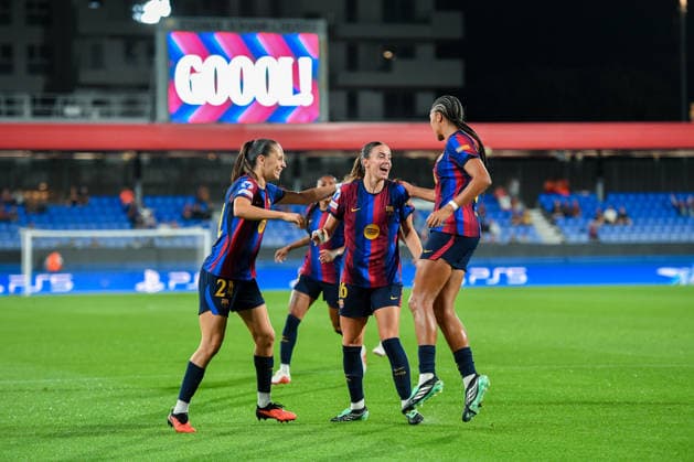 FC Barcelona, Barca v PARIS FC JOHAN CRUYFF STADIUM, BARCELONA. September 23,2026 FC BARCELONA vs Paris Football Club September 23,2026 C. Serrajordi (16) of FC Barcelona celebrates scoring his team s second goal with Martina (24) of FC Barcelona and Sydney (6) of FC Barcelona during the soccer match corresponding to the first day of the UEFA Women s Champions League between FC Barcelona and Paris FC at Johan Cruyff Stadium in Barcelona, Spain, on September 23, 2026. Barcelona ESP Copyright: xS.xRosx