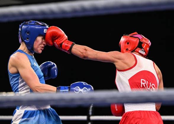 2026 European Boxing Elite Championships In Sofia SOFIA, BULGARIA - SEPTEMBER 23: Iuliia Chumgalakova (Red) of Russia in action against Angelika Krysztoforska (Blue) of Poland during their Elite Women s 48kg Semifinal match on Day 7 of the 2026 European Boxing Elite Championships at the Asics Arena Sports Hall in Sofia, Bulgaria, on September 23, 2026. Sofia Bulgaria  Copyright: xArturxWidakx originalFilename:widak-2026euro260923_npbGb.jpg