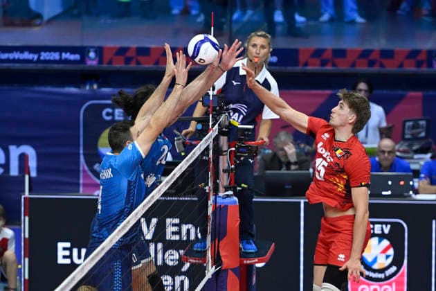 CEV Eurovolley Men 2026 Slovenia vs Belgium 3-1 Turin, Italy 23 September 2026 Palavela Turin CEV Eurovolley Men 2026 Round of 16 DERMAUX Basil 15 (BEL) in action during CEV Eurovolley Men 2026 match between Slovenia-Belgium- 3-1 in Turin at Palavela Turin Italy Italy Copyright: TonelloxAbozzi