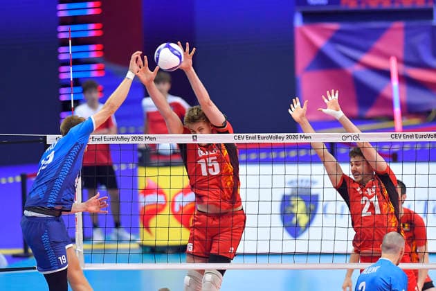 CEV Eurovolley Men 2026 Slovenia vs Belgium 3-1 Turin, Italy 23 September 2026 Palavela Turin CEV Eurovolley Men 2026 Round of 16 DERMAUX Basil 15 (BEL) in action during CEV Eurovolley Men 2026 match between Slovenia-Belgium- 3-1 in Turin at Palavela Turin Italy Italy Copyright: TonelloxAbozzi