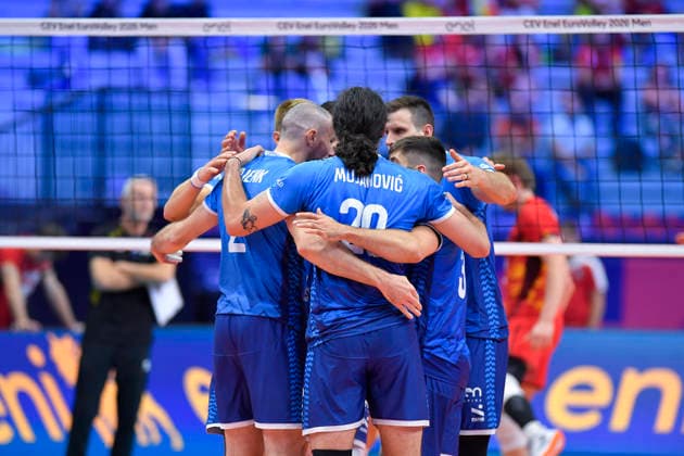CEV Eurovolley Men 2026 Slovenia vs Belgium 3-1 Turin, Italy 23 September 2026 Palavela Turin CEV Eurovolley Men 2026 Round of 16 Slovenia Team celebrate victory during CEV Eurovolley Men 2026 match between Slovenia-Belgium- 3-1 in Turin at Palavela Turin Italy Italy Copyright: TonelloxAbozzi