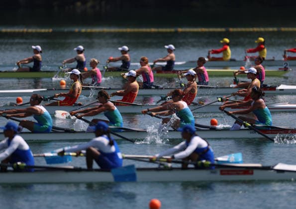 (260924) -- NAGOYA, Sept. 24, 2026 -- Teams compete during the Women s Four Final A of Rowing at the 20th Asian Games Aichi-Nagoya 2026 in Kaizu of Gifu Prefecture, Japan, Sept. 24, 2026. ) (SP)JAPAN-NAGOYA-ASIAN GAMES-ROWING-WOMEN S FOUR-FINAL JiaxHaocheng 