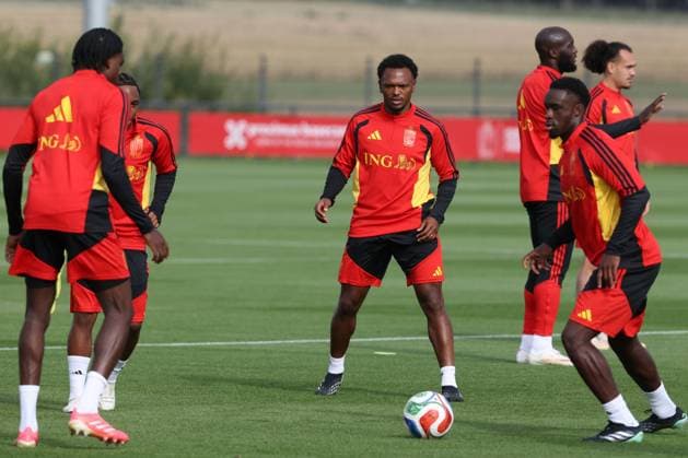 Belgium s Lois Openda pictured during a training session of the Red Devils, the Belgian national soccer team, at the national training center in Tubize, Thursday 24 September 2026. The team is preparing for their game against Italy tomorrow in the UEFA Nations League competition. BRUNOxFAHY  x187666006x