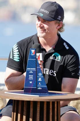 THE LOUIS VUITTON 38TH AMERICA™S CUP PRELIMINARY REGATTA, NAPLES Jake Pye Emirates Team New Zealand 2 Helm During the press conference, PK, Pressekonferenz to present the teams at Castel dell™Ovo on 24 September 2026. _BPH3785 Copyright: xAntonioxBalascox