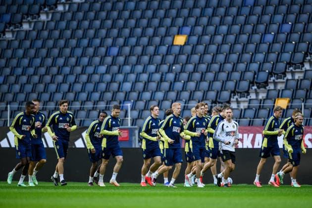 September 24, 2026: Alexander Isak, Victor Nilsson Lindelöf, Paulos Abraham, Gabriel Gudmundsson, es, Hugo Larsson, Williot Swedberg, Alexander Bernhardsson, and Sebastian Nanasi of the Swedish men’s national soccer team at a training session on September 24, 2026 in Stockholm. Photo by Jesper Zerman. BILDBYRAN code JZ JZ0758. soccer, football, Nations League, UEFA Nations League, training, Sweden, Sweden A, bbeng  Copyright: JESPERxZERMAN BB260924JZ025