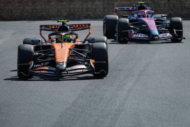 Formula 1 Azerbaijan Grand Prix, Baku, Thursday, September 24, 2026: Lando Norris (1), McLaren Mastercard F1 Team; Franco Colapinto (43), BWT Alpine Formula One Team. Formula 1 Azerbaijan Grand Prix, Baku, Thursday, September 24, 2026 Copyright: xBEAUTIFULxSPORTS Erlhofx