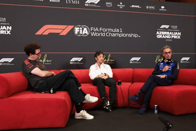 F1 - AZERBAIJAIN GRAND PRIX 2026 MEKIES Laurent (fra), CEO & Team Principal at Red Bull Racing, BINOTTO Mattia (ita), Team Principal of Audi F1 Team,KOMATSU Ayao (jpn), Team Principal of TGR Haas F1 Team, press conference, PK, Pressekonferenz during the 2026 Formula 1 Azerbaijan Grand Prix, 15th round of the 2026 Formula One World Championship, WM, Weltmeisterschaft from September 24 to 26, 2026 on the Baku City Circuit, in Baku, Azerbaijan - BakuAzerbaijan Copyright: xDPPIx