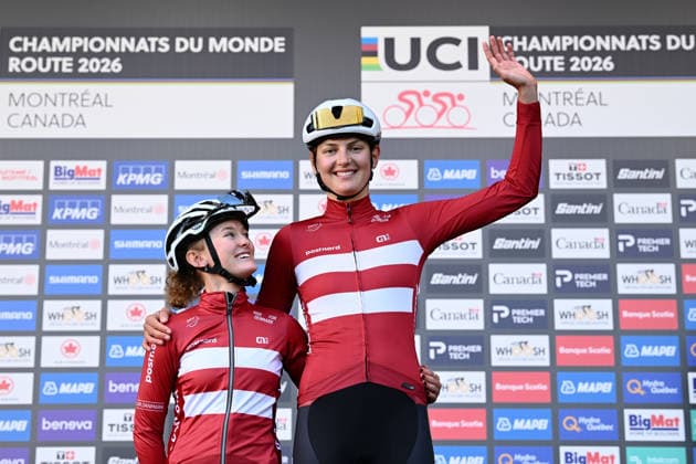 2026 UCI Road World Championships Picture by Simon Wilkinson SWpix.com - 24 09 2026 - Cycling - 2026 UCI Road World Championships - MontrÃ al, Canada - Women Under-23 Road Race - Denmark - Silje Antvorskov (Denmark), Olympia Norrid-Mortensen (Denmark) MontrÃ al Avenue du Parc Canada Copyright: x xSWpix.comx(t axPhotographyxHubxLtd)xSimonxWilkinson SWpix.comx SWP-3521-2188