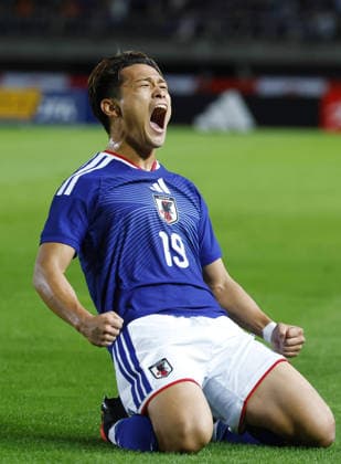 Football: Japan vs. Uruguay Japan s Kuryu Matsuki celebrates after scoring in the first half of an International Friendly, Länderspiel, Nationalmannschaft against Uruguay in Rifu in Miyagi Prefecture, northeastern Japan, on Sept. 24, 2026.  A14AA0005628550P