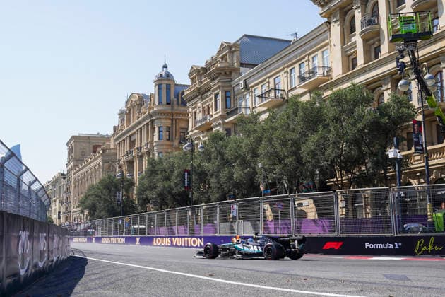 FORMULA 1 AZERBAIJAN GRAND PRIX 2026 George Russell (GBR) 63 Mercedes in practice during the Formula 1 Qatar Airways Azerbaijan Grand Prix 2026, Round 15 of the 2026 Formula 1 World Championship, WM, Weltmeisterschaft from 24th - 26th September 2026 at the Baku City Circuit, Baku, Azerbaijan. Credit: Robbie Hoad Every Second Media Editorial use only. All images are copyright Every Second Media Limited. No images may be reproduced without prior permission. Copyright: xIMAGO EveryxSecondxMediax ESM-2183-0152 RobbiexHoadx xEveryxSecondxMediax