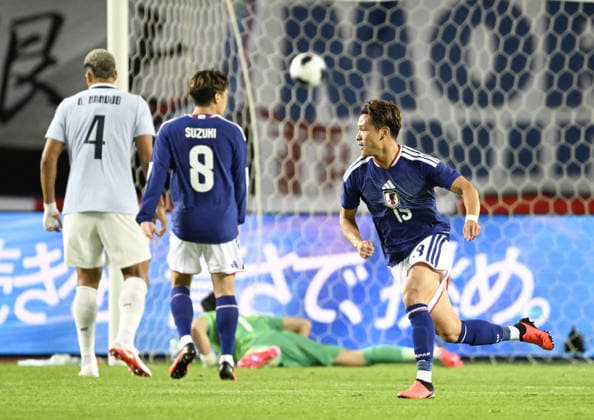 Football: Japan vs. Uruguay Japan s Kuryu Matsuki (R) runs after scoring in the first half of an International Friendly, Länderspiel, Nationalmannschaft against Uruguay in Rifu in Miyagi Prefecture, northeastern Japan, on Sept. 24, 2026.  A14AA0005628553P